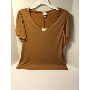 Woman's Short Sleeve Top Blouse V-Neck Flutter Sleeve Rust Color Size Medium New
